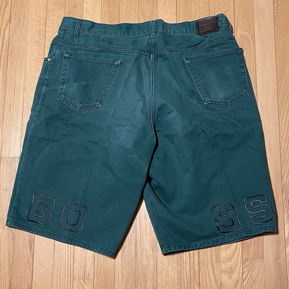 Vtg 90s BOSS Cargo Jeans Shorts Baggy Skater Hip Hop Made In USA Embroidered 38